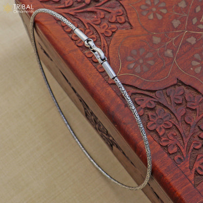 2mm round chitai design 925 sterling silver neck band or ring for all types of pendant, best ethnic choker jewelry set800 - TRIBAL ORNAMENTS