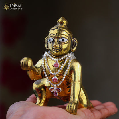 925 sterling silver 3-line beaded chain necklace featuring Lord Krishna Laddu Gopala jewelry set by TRIBAL ORNAMENTS.