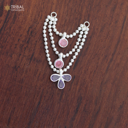 925 sterling silver 3-line beaded chain necklace for Lord Krishna Laddu Gopala jewelry set, featuring intricate beaded detailing.