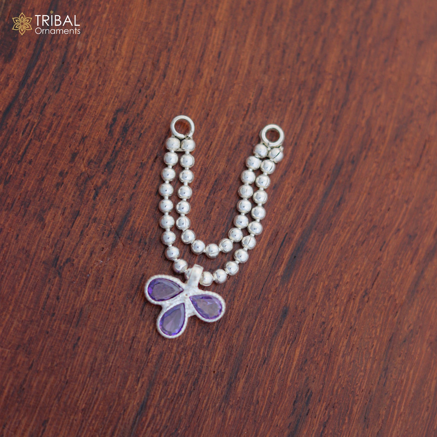 925 sterling silver 3-line beaded chain necklace featuring Lord Krishna Laddu Gopala jewelry set by TRIBAL ORNAMENTS.