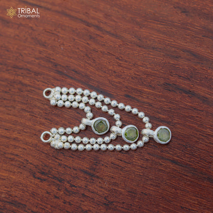Sterling silver 3-line beaded chain necklace featuring Lord Krishna Laddu Gopala, from TRIBAL ORNAMENTS jewelry set.