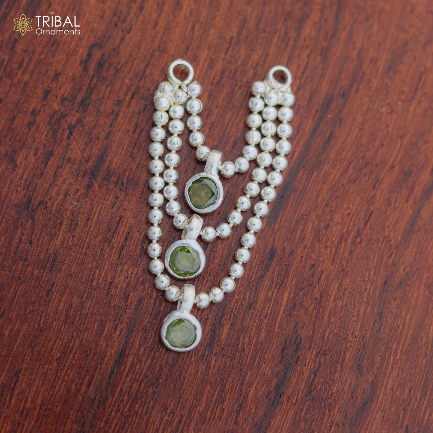 925 sterling silver 3-line beaded chain necklace for Lord Krishna Laddu Gopala jewelry set, featuring intricate beaded design.