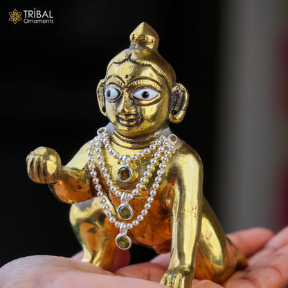 Sterling silver 3-line beaded chain necklace for Lord Krishna Laddu Gopala jewelry set by TRIBAL ORNAMENTS.
