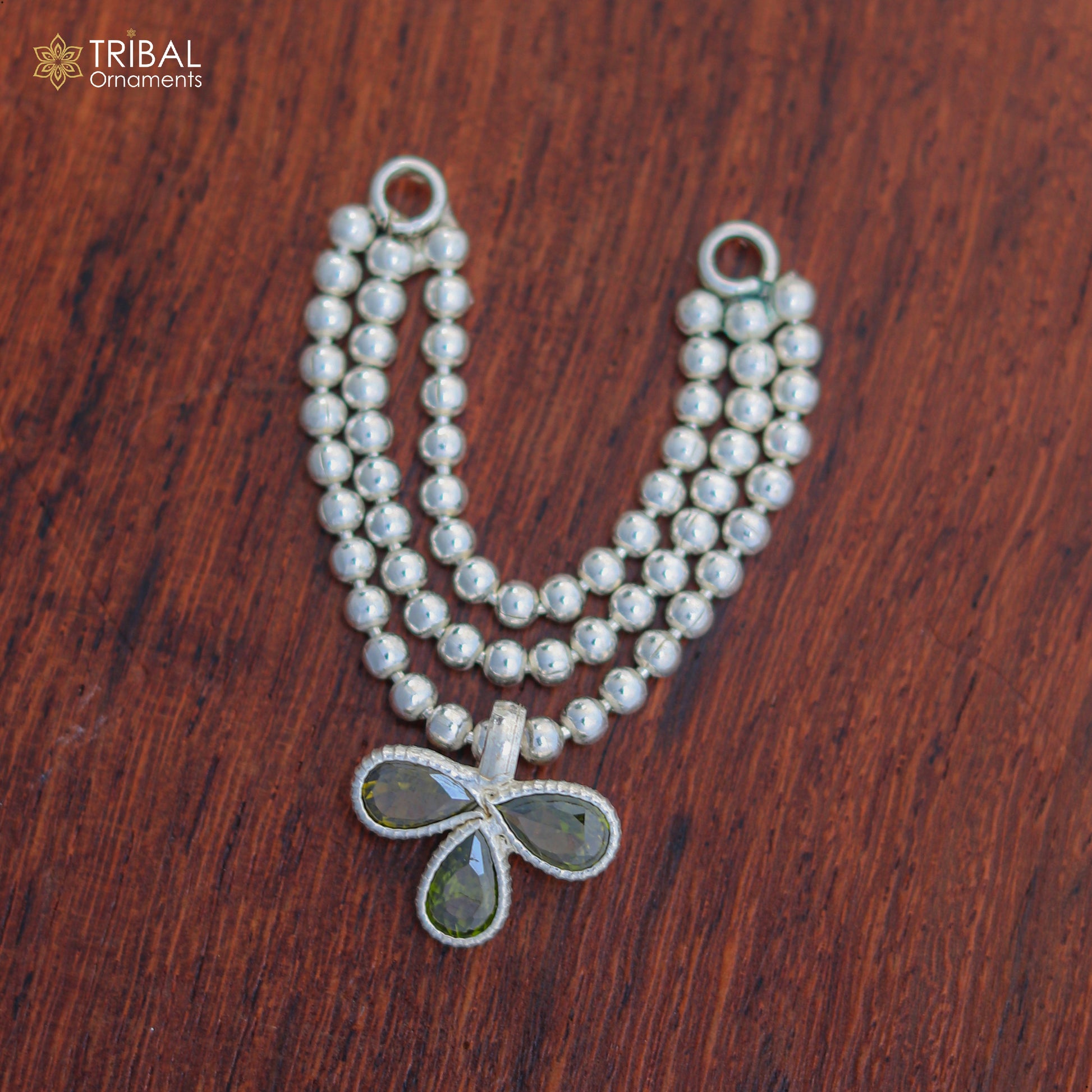 925 sterling silver 3-line beaded chain necklace featuring Lord Krishna Laddu Gopala jewelry set by TRIBAL ORNAMENTS.