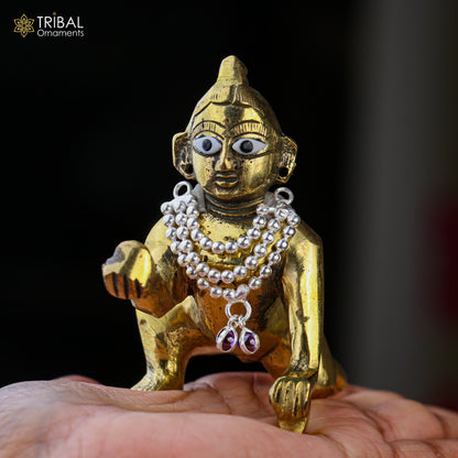 Sterling silver 3-line beaded necklace featuring Lord Krishna Laddu Gopala jewelry set by TRIBAL ORNAMENTS.