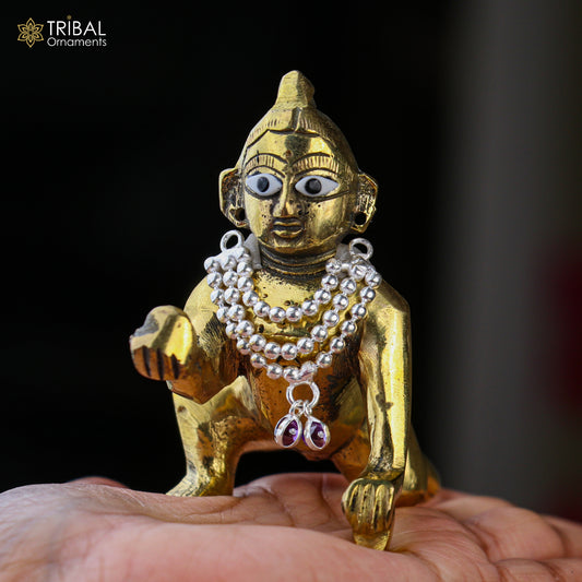 925 sterling silver 3-line beaded chain necklace from TRIBAL ORNAMENTS, featuring intricate beads ideal for Lord Krishna Laddu Gopala jewelry.