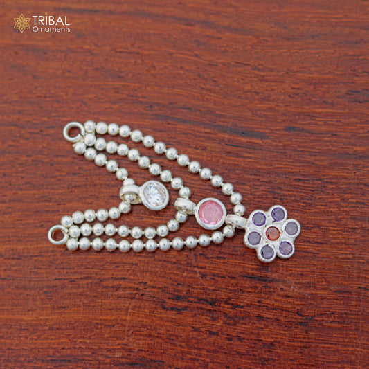 925 sterling silver 3-line beaded chain necklace for Lord Krishna Laddu Gopala jewelry set by TRIBAL ORNAMENTS, with detailed beaded design