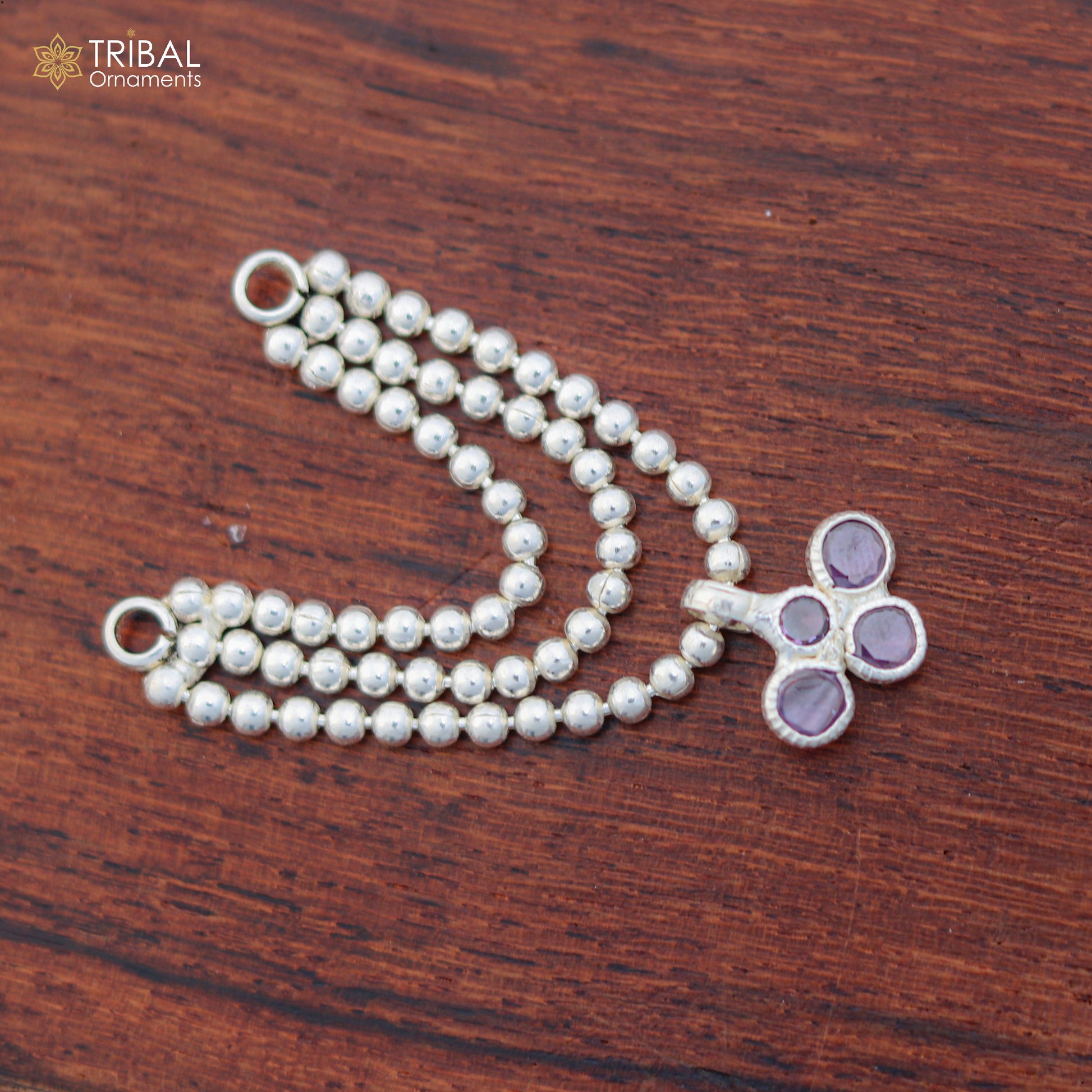 Sterling silver 3-line beaded chain necklace for Lord Krishna Laddu Gopala jewelry set by TRIBAL ORNAMENTS