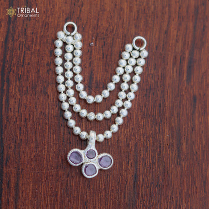 925 sterling silver 3-line beaded chain necklace for Lord Krishna Laddu Gopala jewelry set, featuring intricate beaded design.