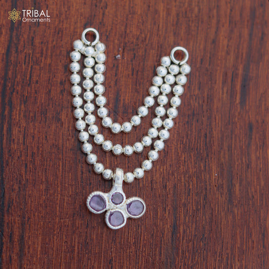 925 sterling silver 3-line beaded chain necklace for Lord Krishna Laddu Gopala jewelry set by TRIBAL ORNAMENTS, featuring intricate beaded details.