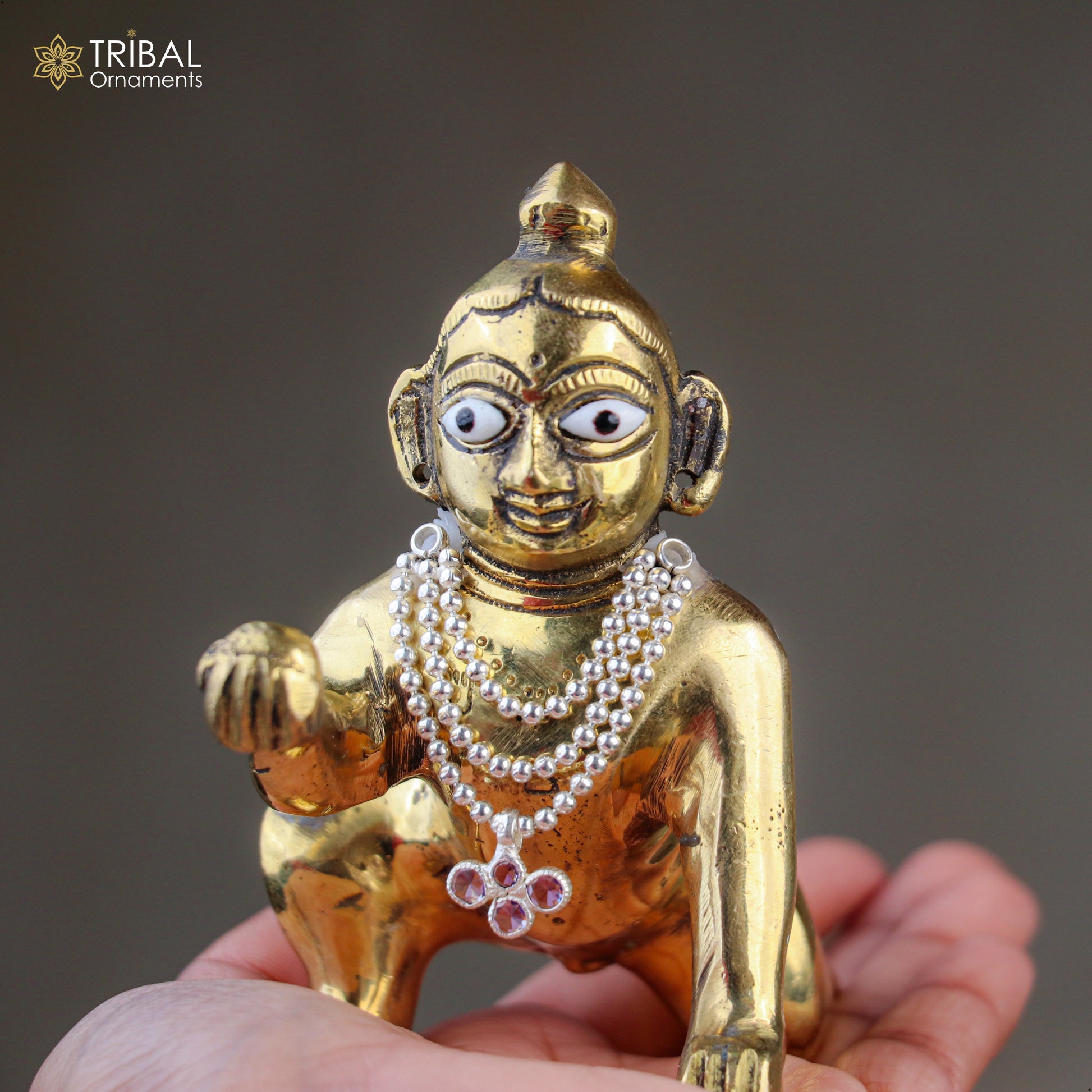 925 sterling silver 3-line beaded chain necklace for Lord Krishna Laddu Gopala jewelry set by TRIBAL ORNAMENTS