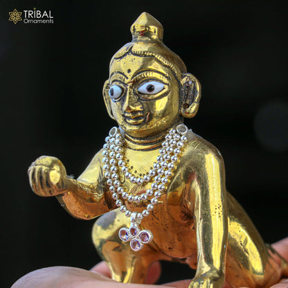 925 sterling silver 3-line beaded chain necklace for Lord Krishna Laddu Gopala jewelry set, featuring intricate beaded design.