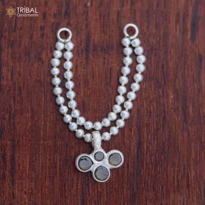 925 sterling silver beaded chain necklace featuring two lines, designed for Lord Krishna Laddu Gopala jewelry set by TRIBAL ORNAMENTS