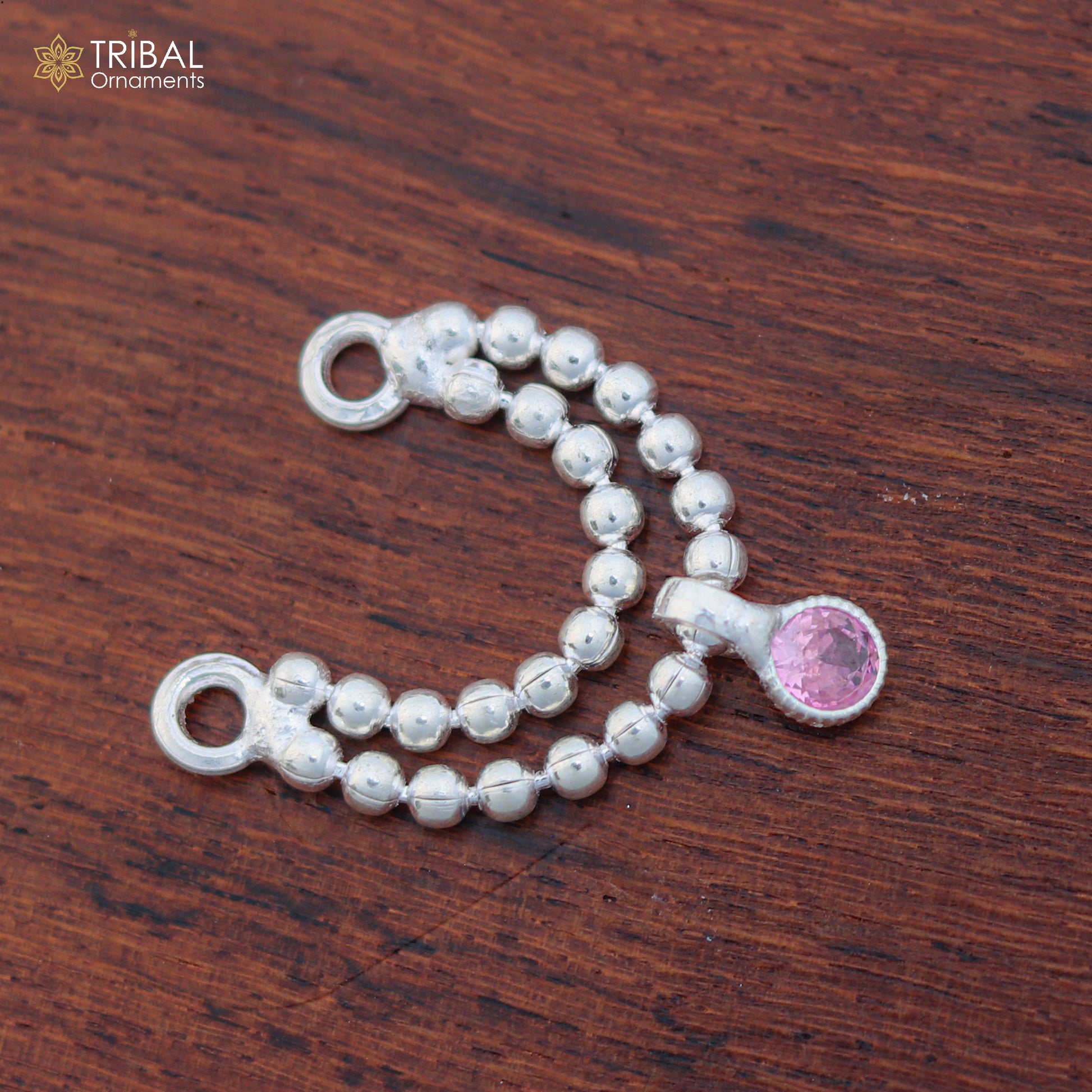 925 sterling silver beaded chain necklace for Lord Krishna Laddu Gopala jewelry set by TRIBAL ORNAMENTS, featuring a two-line design.