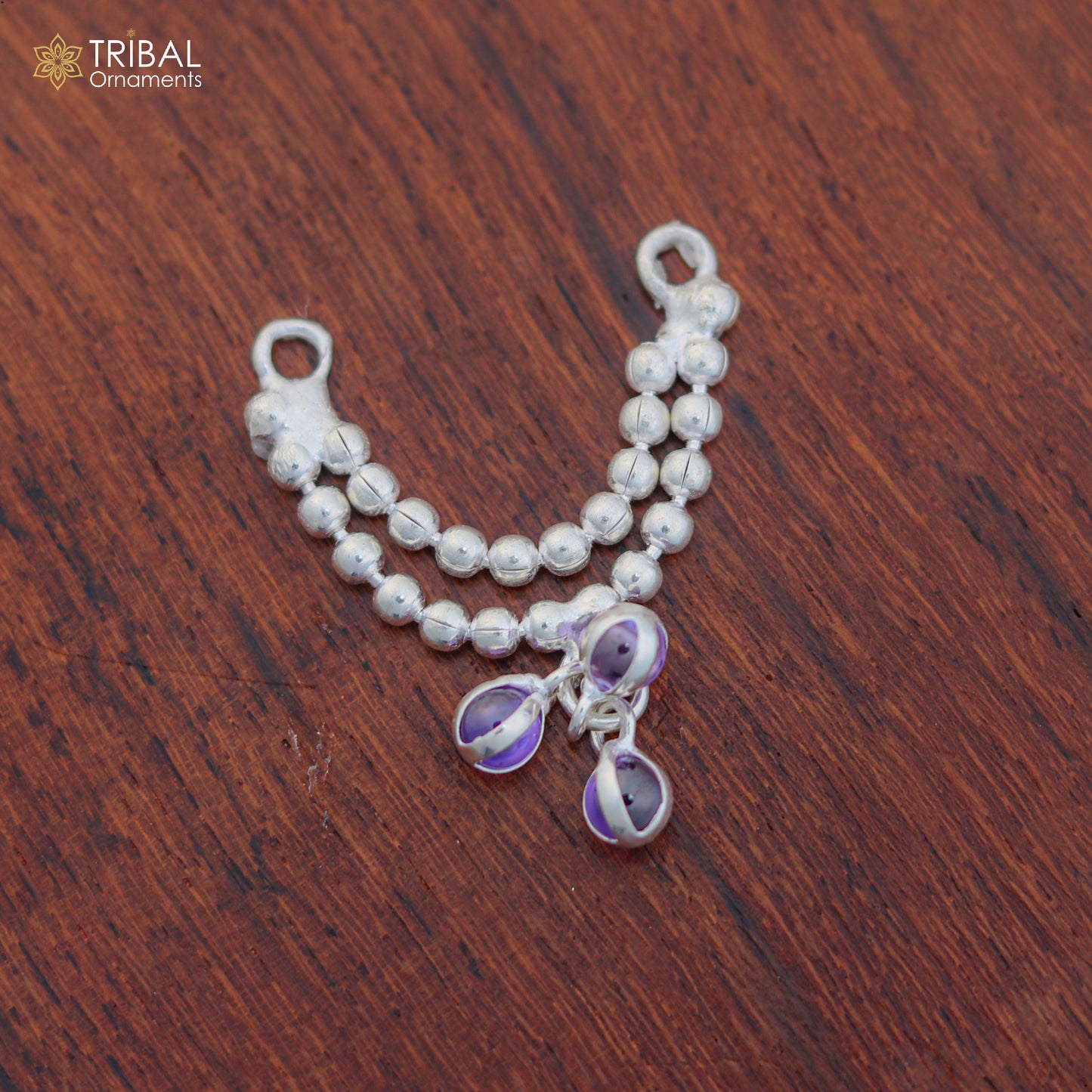 925 sterling silver beaded chain necklace with two lines, featuring Lord Krishna Laddu Gopala jewelry design by TRIBAL ORNAMENTS