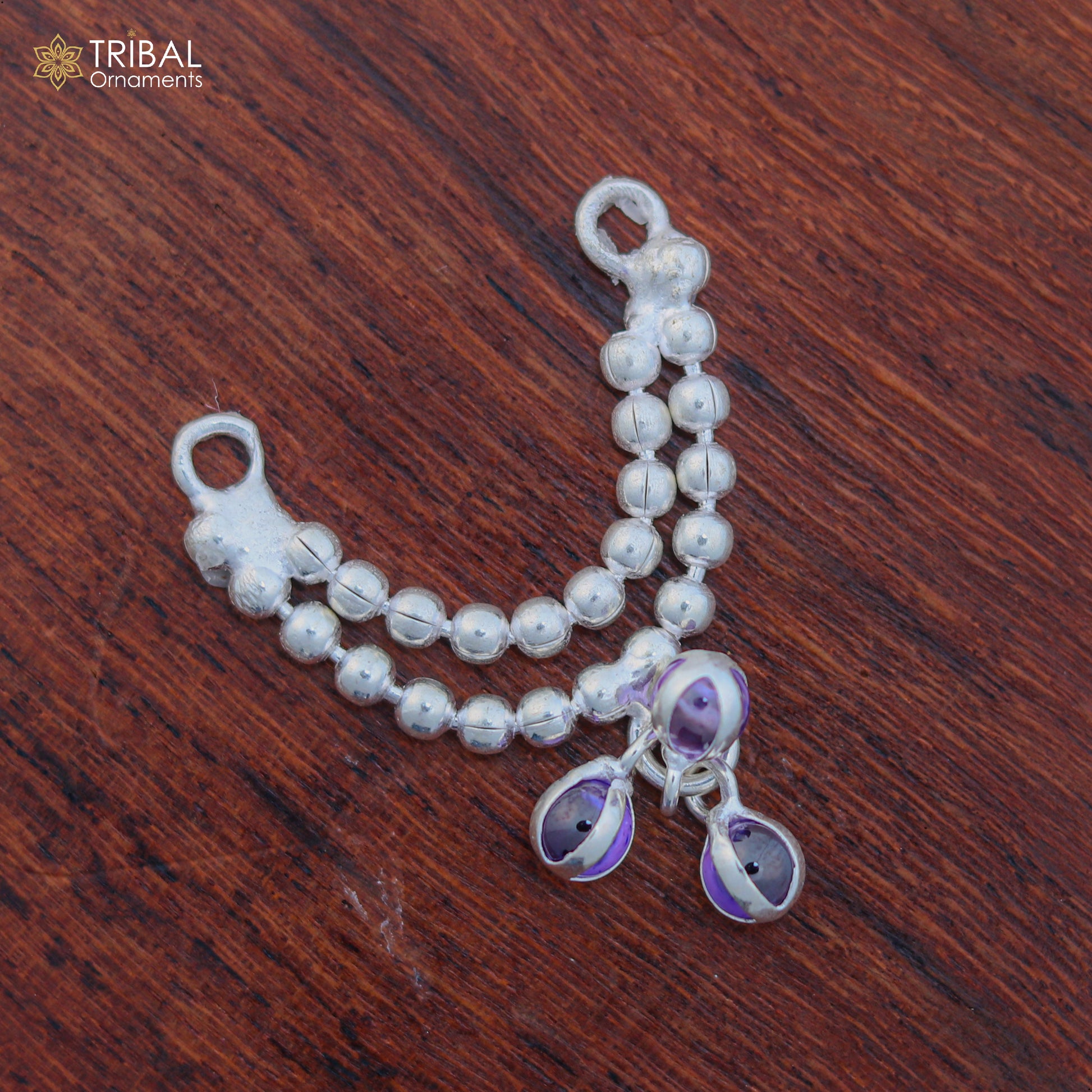 925 sterling silver beaded chain necklace with two lines, suitable for Lord Krishna Laddu Gopala jewelry set by TRIBAL ORNAMENTS