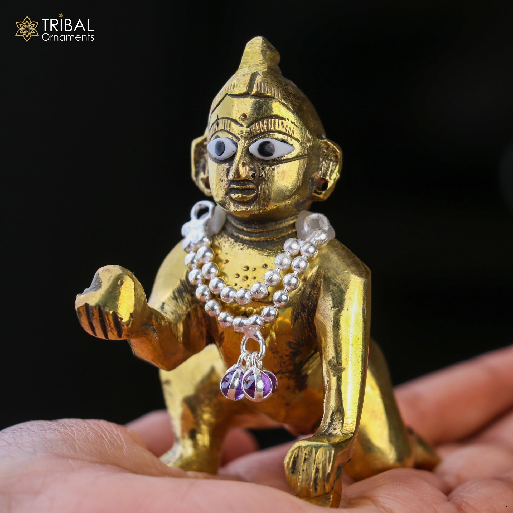 925 sterling silver 2-line beaded chain necklace for Lord Krishna Laddu Gopala jewelry set by TRIBAL ORNAMENTS, featuring intricate bead details.