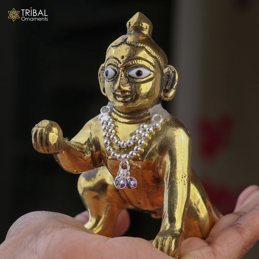 925 sterling silver 2 line beaded chain necklace for Lord Krishna Laddu Gopala jewelry set829