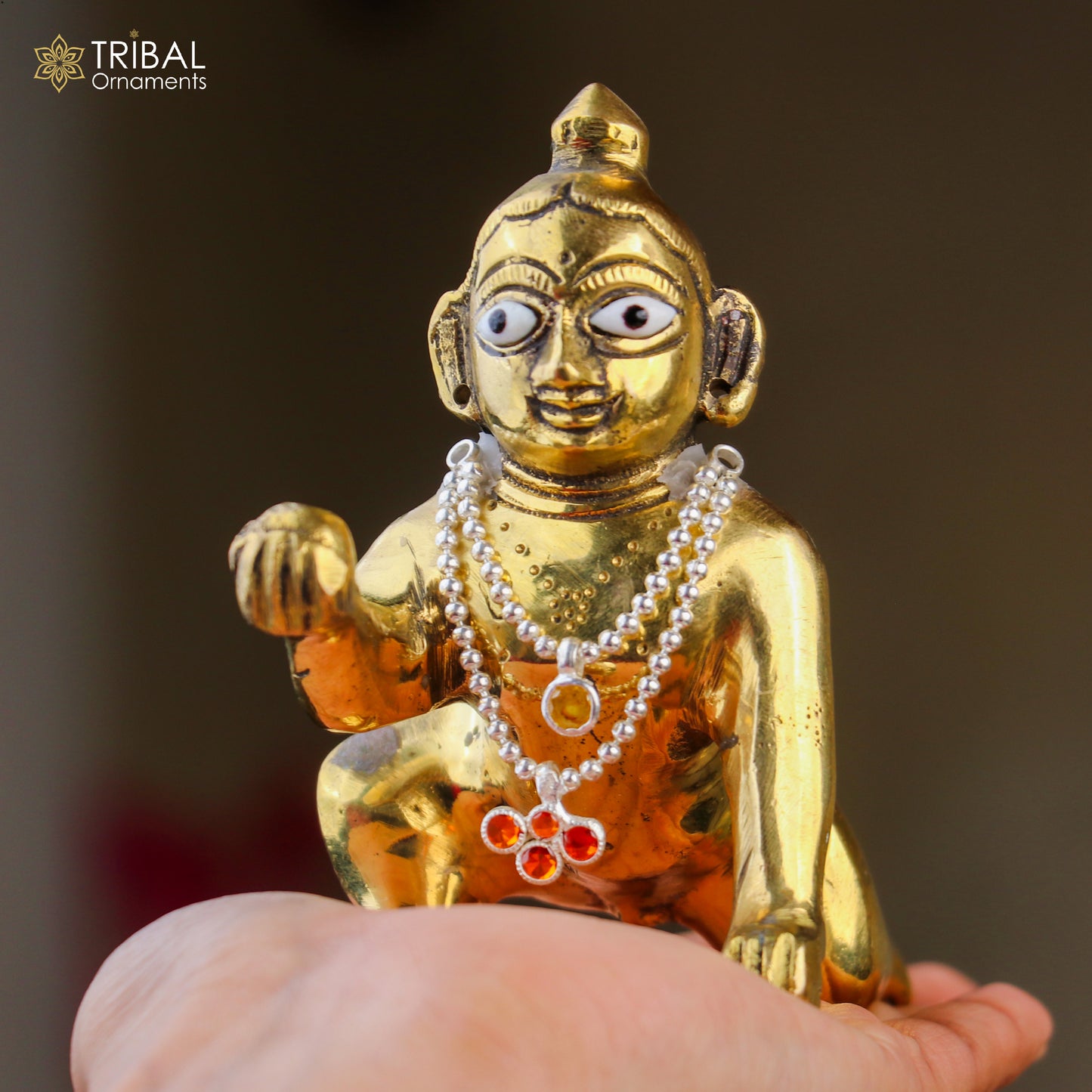 925 sterling silver beaded chain necklace with two lines, designed for Lord Krishna Laddu Gopala jewelry set by TRIBAL ORNAMENTS