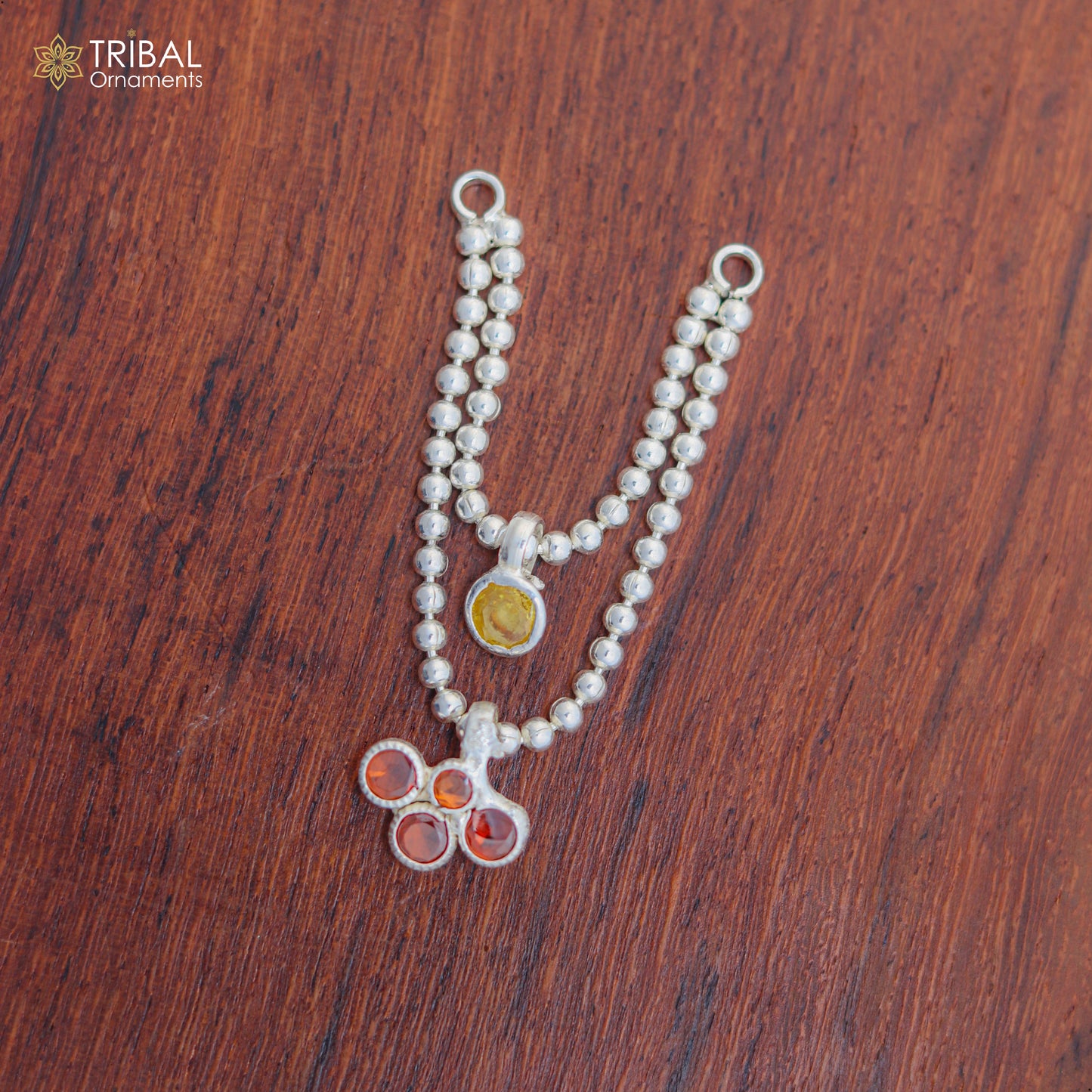 925 sterling silver beaded chain necklace with two lines, designed for Lord Krishna Laddu Gopala jewelry set by TRIBAL ORNAMENTS