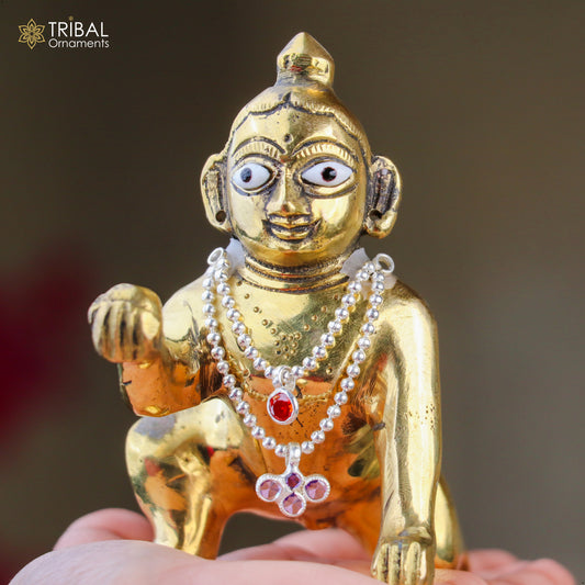 925 sterling silver 2 line beaded chain necklace for Lord Krishna Laddu Gopala jewelry set832