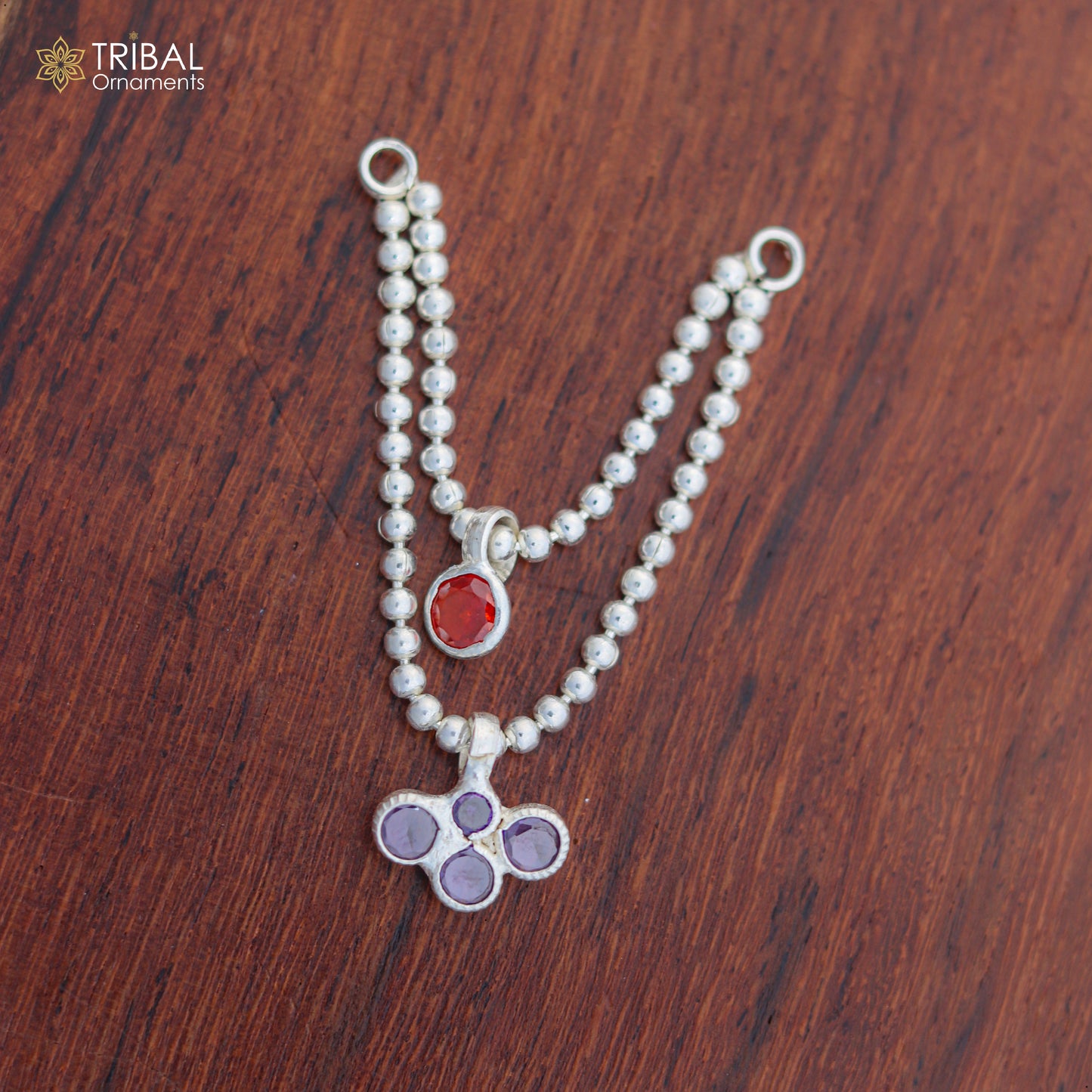 925 sterling silver beaded chain necklace with two lines, designed for Lord Krishna Laddu Gopala jewelry set by TRIBAL ORNAMENTS