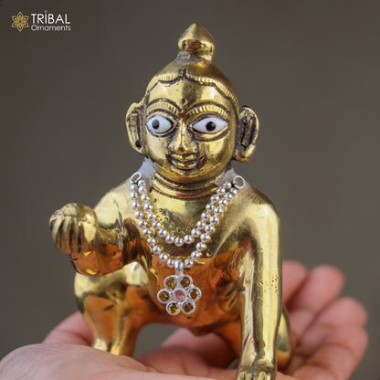925 sterling silver 2-line beaded chain necklace with Lord Krishna Laddu Gopala jewelry set by TRIBAL ORNAMENTS.