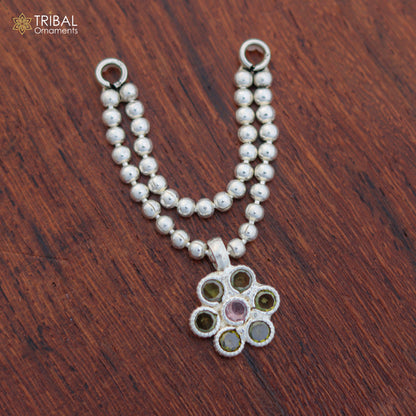 925 sterling silver Lord Krishna beaded chain necklace with two lines, part of TRIBAL ORNAMENTS Laddu Gopala jewelry set.