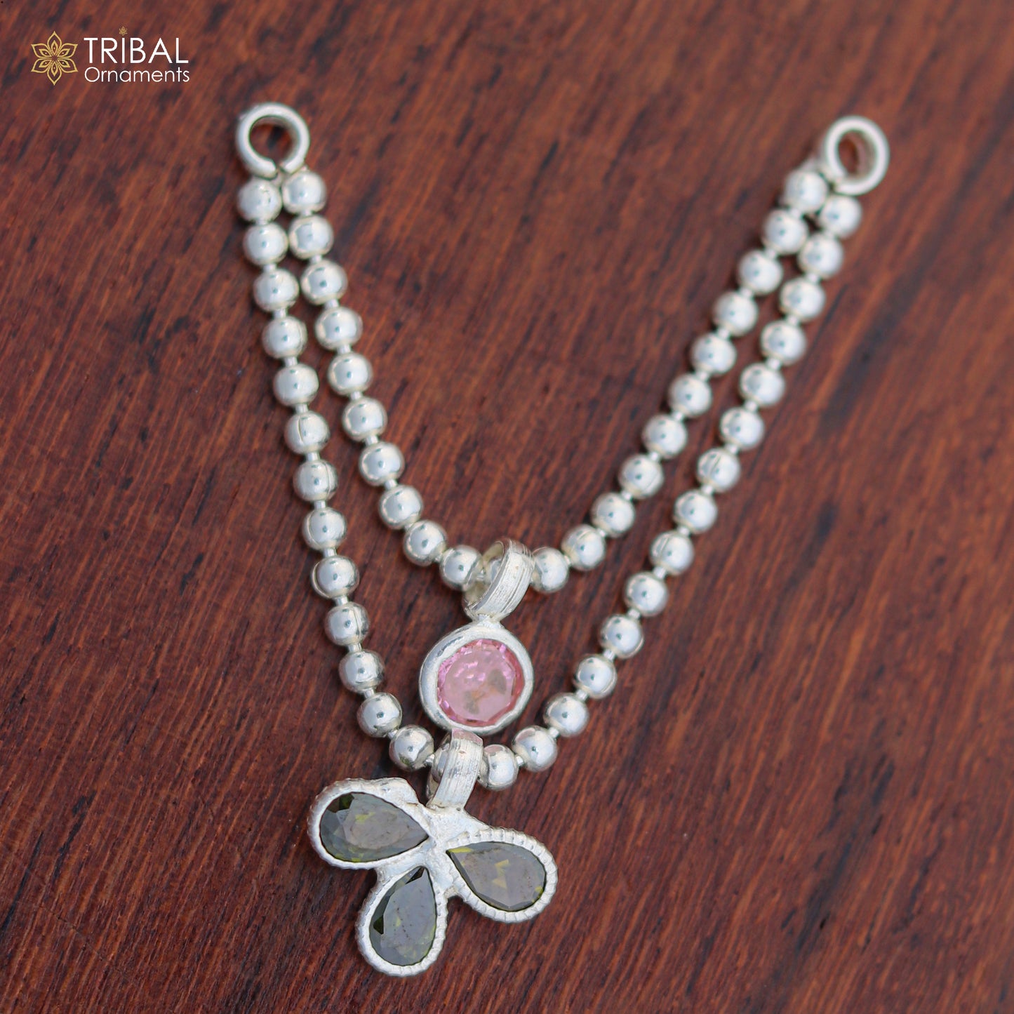 925 sterling silver beaded chain necklace with two lines, designed for Lord Krishna Laddu Gopala jewelry set by TRIBAL ORNAMENTS