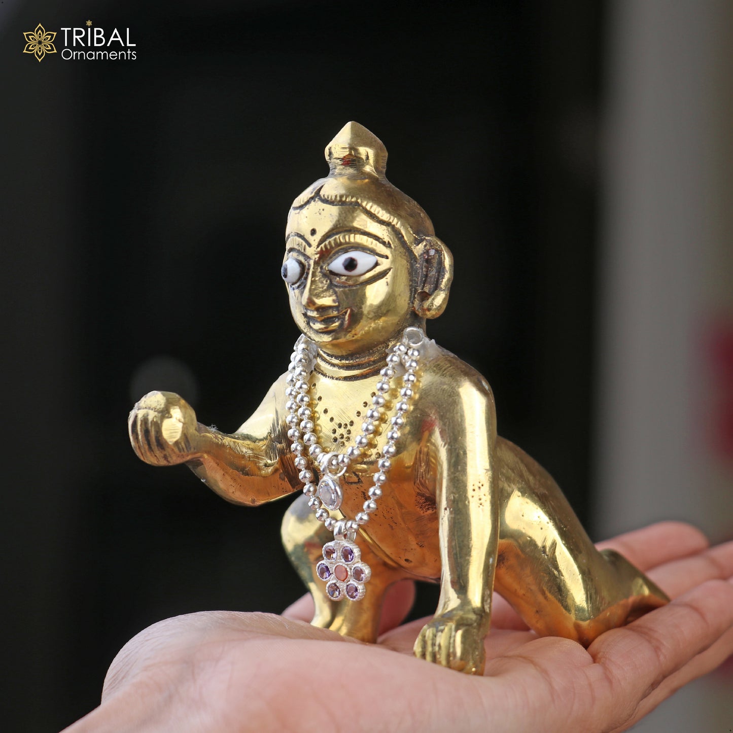 925 sterling silver 2 line beaded chain necklace for Lord Krishna Laddu Gopala jewelry set835