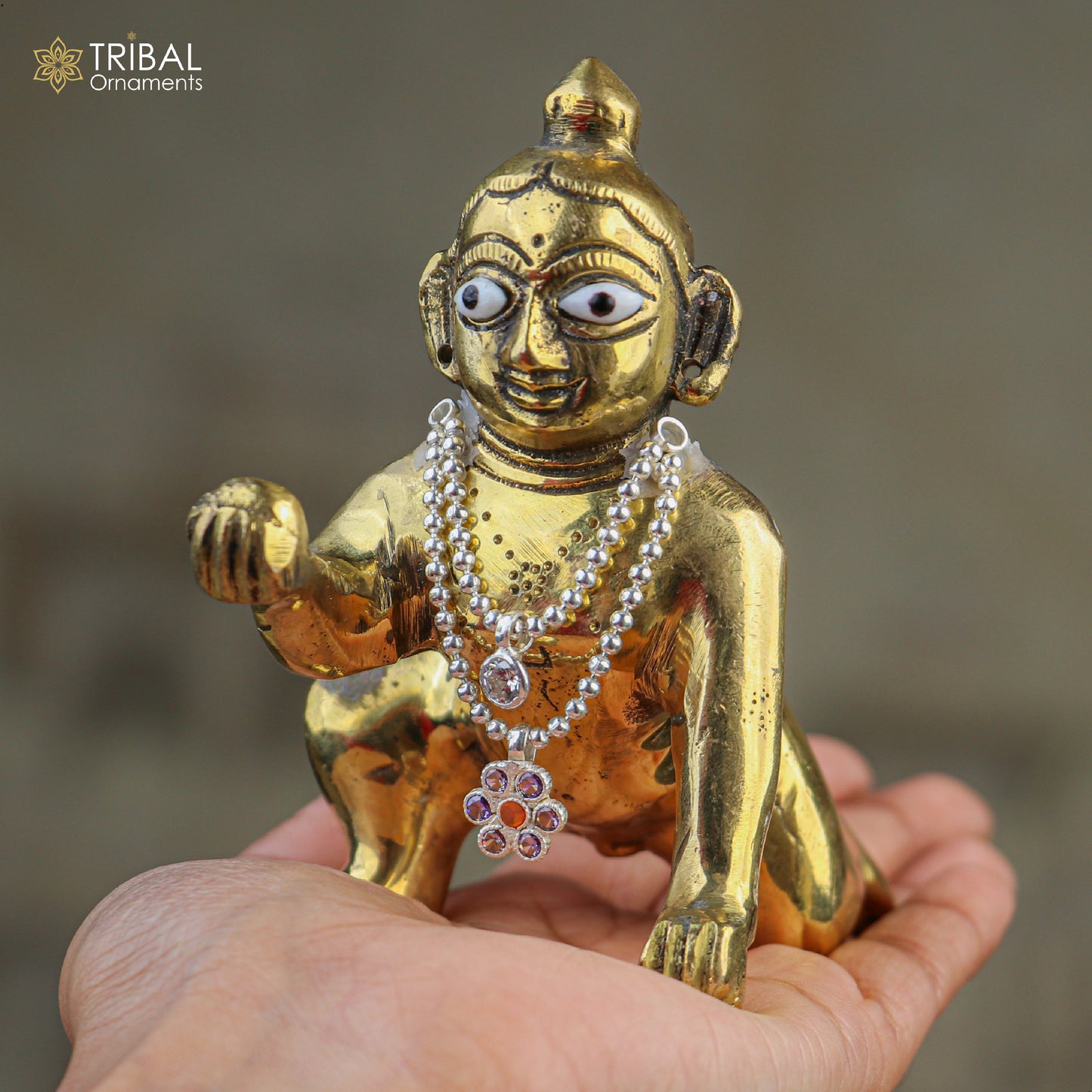 925 sterling silver 2 line beaded chain necklace for Lord Krishna Laddu Gopala jewelry set835