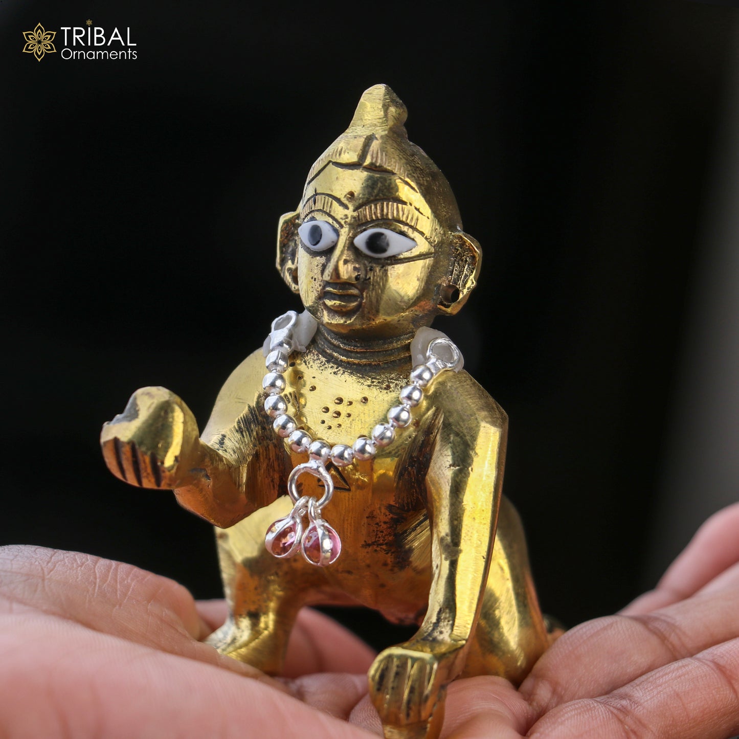 925 sterling silver beaded chain necklace for Lord Krishna Laddu Gopala jewelry set by TRIBAL ORNAMENTS