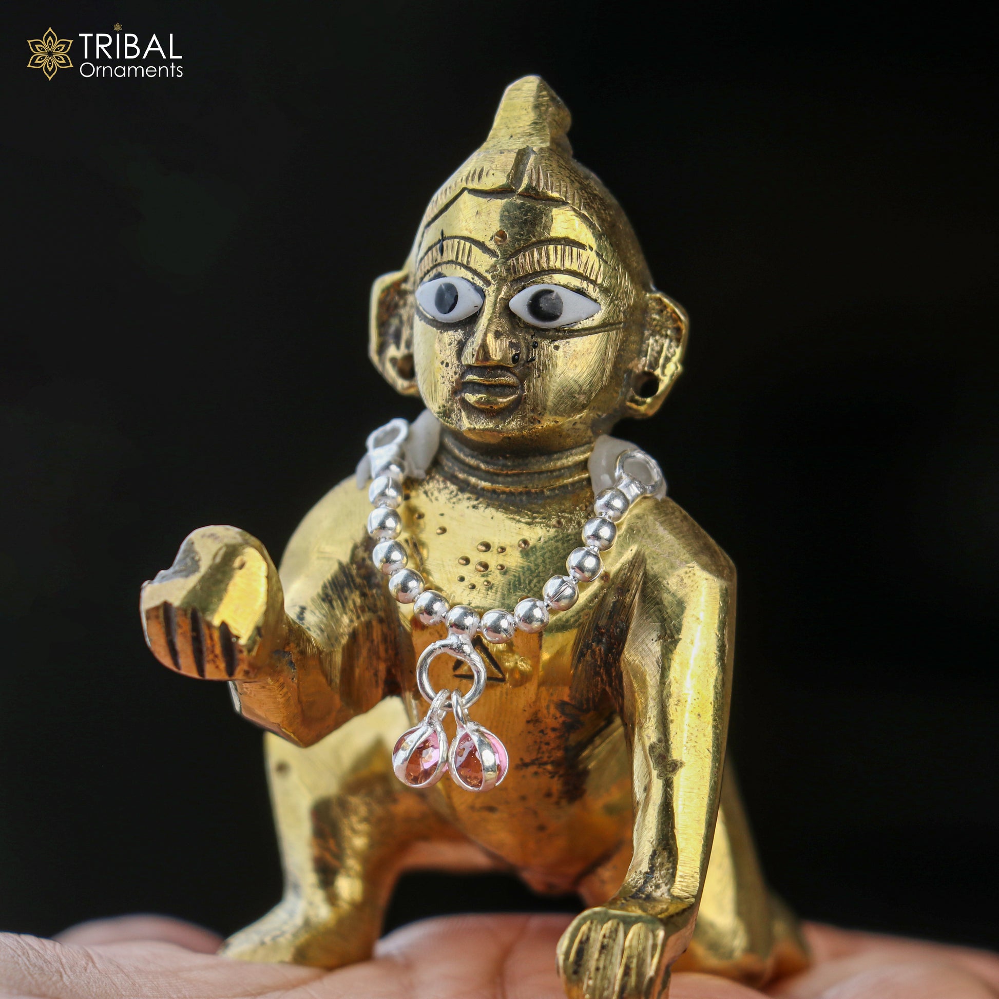 925 sterling silver beaded chain necklace for Lord Krishna Laddu Gopala jewelry set by TRIBAL ORNAMENTS, featuring detailed beaded design.