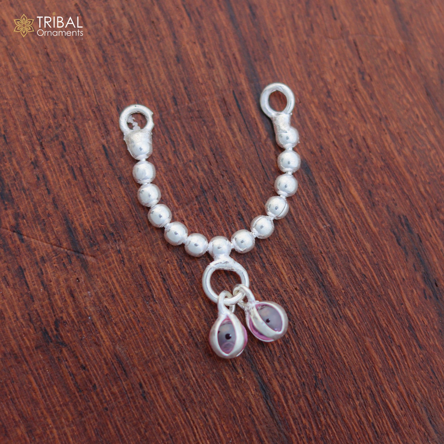 925 sterling silver beaded chain necklace from TRIBAL ORNAMENTS, featuring intricate craftsmanship for Lord Krishna Laddu Gopala jewelry set.