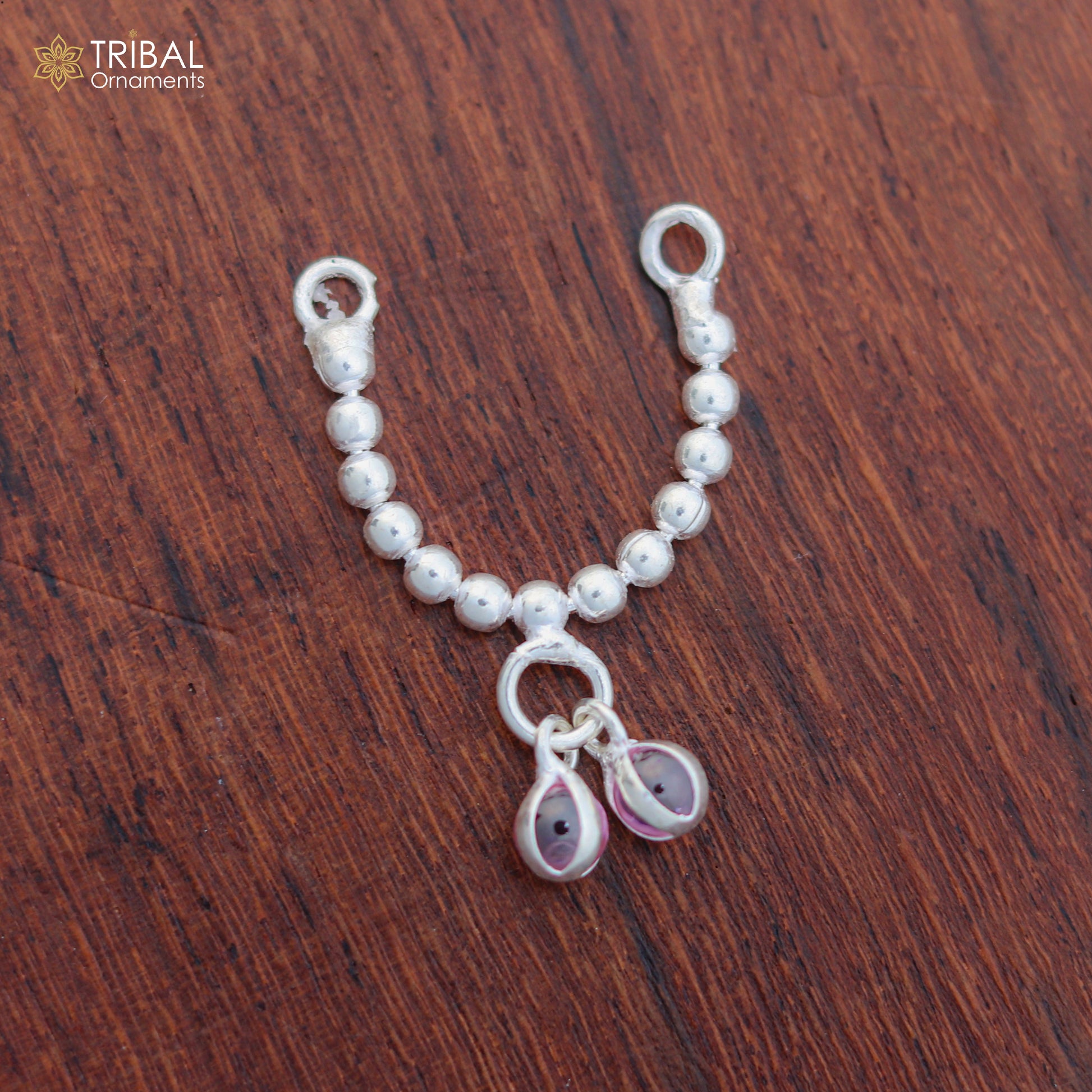 925 sterling silver beaded chain necklace from TRIBAL ORNAMENTS, featuring intricate craftsmanship for Lord Krishna Laddu Gopala jewelry set.