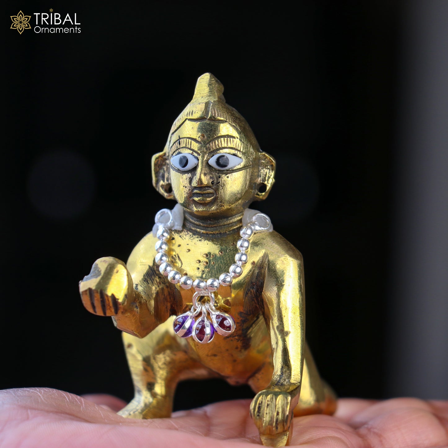 925 sterling silver beaded chain necklace for Lord Krishna Laddu Gopala jewelry set by TRIBAL ORNAMENTS, showcasing detailed beaded design.