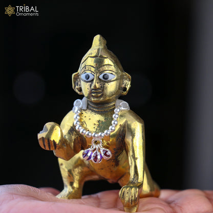 925 sterling silver beaded chain necklace for Lord Krishna Laddu Gopala jewelry set by TRIBAL ORNAMENTS, showcasing detailed beaded design.