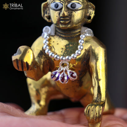 Sterling silver beaded chain necklace for Lord Krishna Laddu Gopala jewelry set by TRIBAL ORNAMENTS, featuring intricate beaded design.