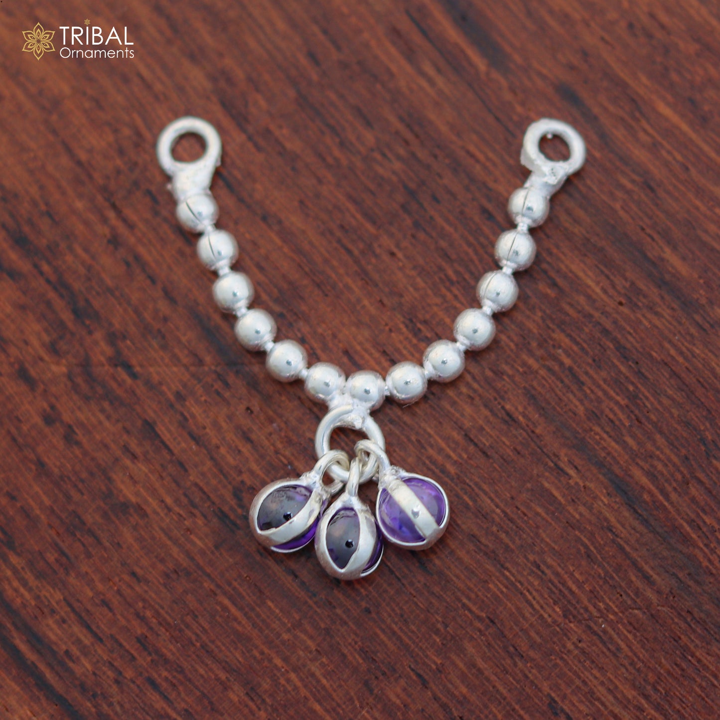 925 sterling silver beaded chain necklace for Lord Krishna Laddu Gopala jewelry set, featuring intricate beaded design by TRIBAL ORNAMENTS.