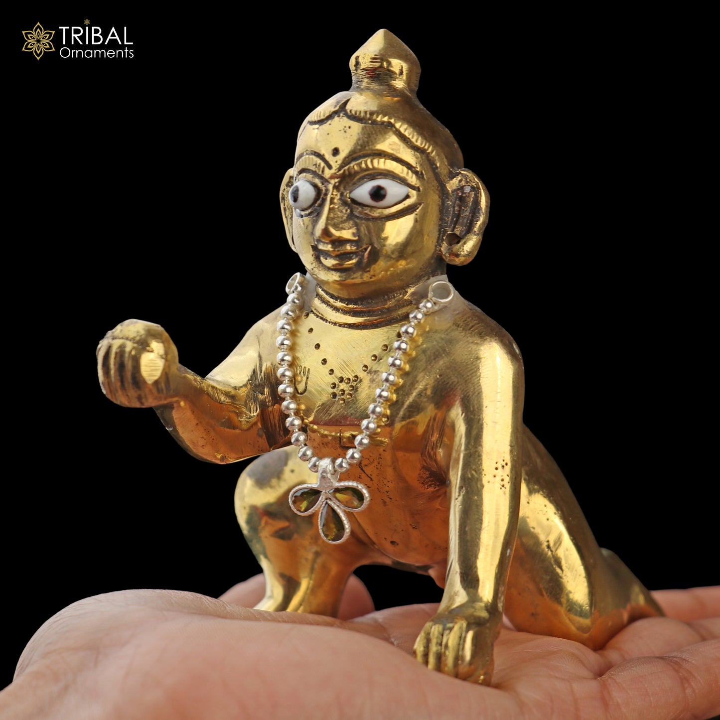 Sterling silver beaded chain necklace from TRIBAL ORNAMENTS, featuring Lord Krishna Laddu Gopala jewelry set design.