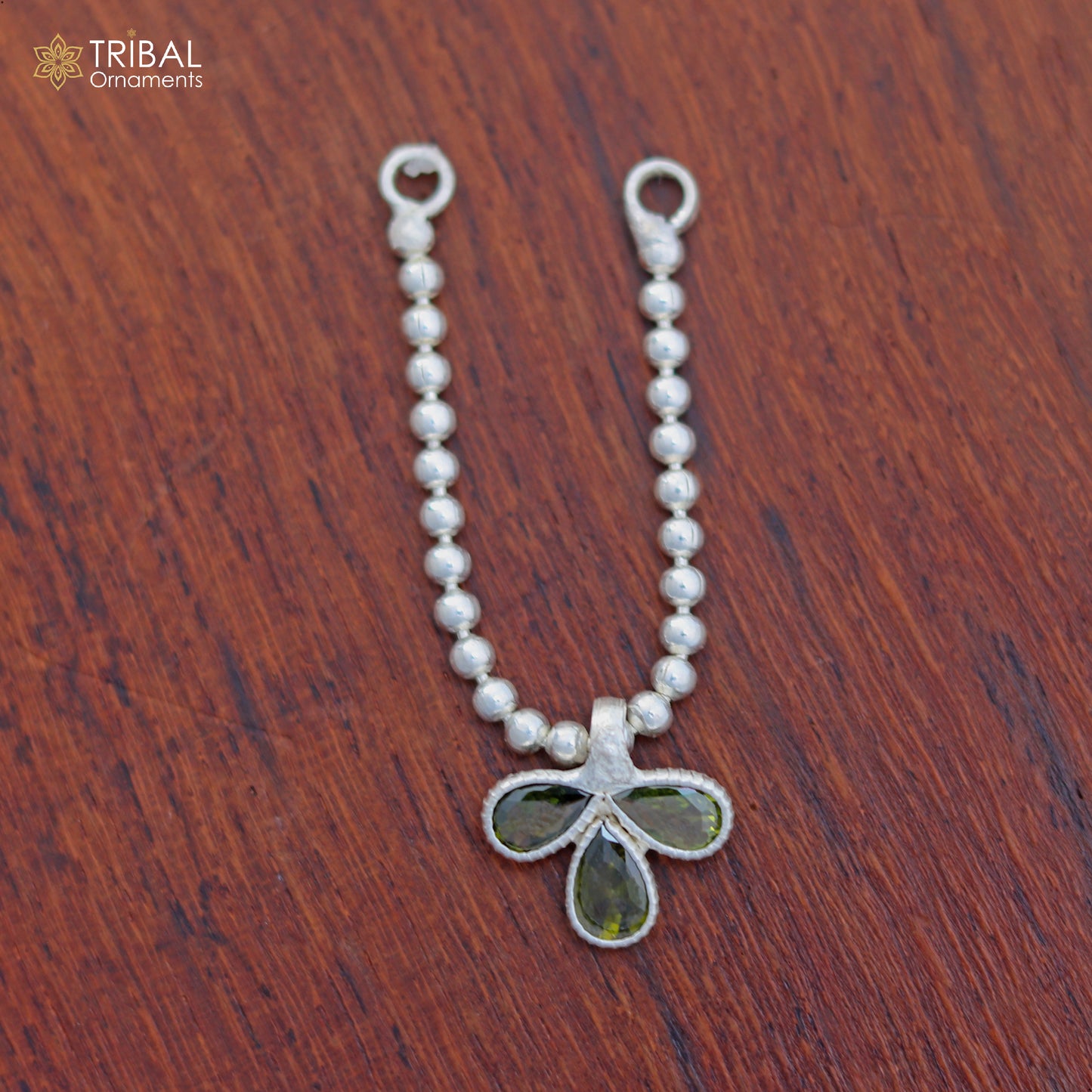 925 sterling silver beaded chain necklace for Lord Krishna Laddu Gopala jewelry set by TRIBAL ORNAMENTS, featuring intricate bead details.