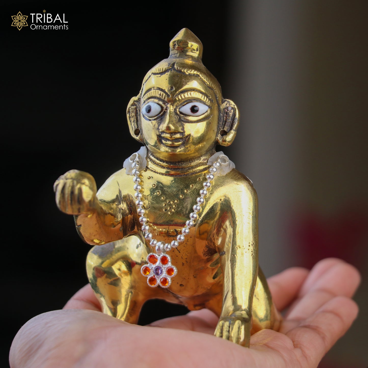 925 sterling silver beaded chain necklace for Lord Krishna Laddu Gopala jewelry set840