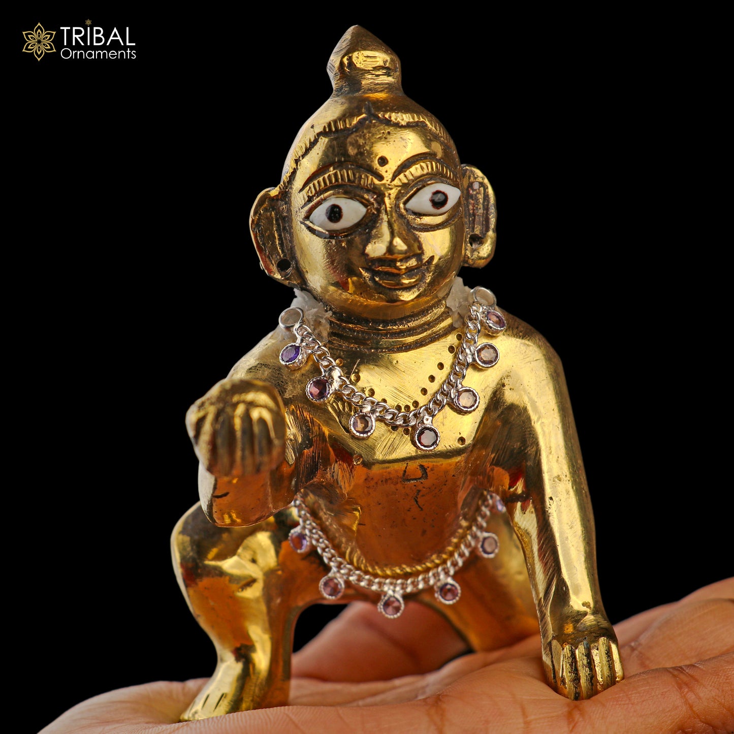 925 sterling silver Lord Krishna necklace and waist belt jewelry set featuring Laddu Gopala design from TRIBAL ORNAMENTS.