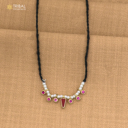 925 sterling silver pearl style pink stone necklace for idols or god statues gold polished jewelry set861