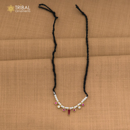 925 sterling silver pearl style pink stone necklace for idols or god statues gold polished jewelry set862