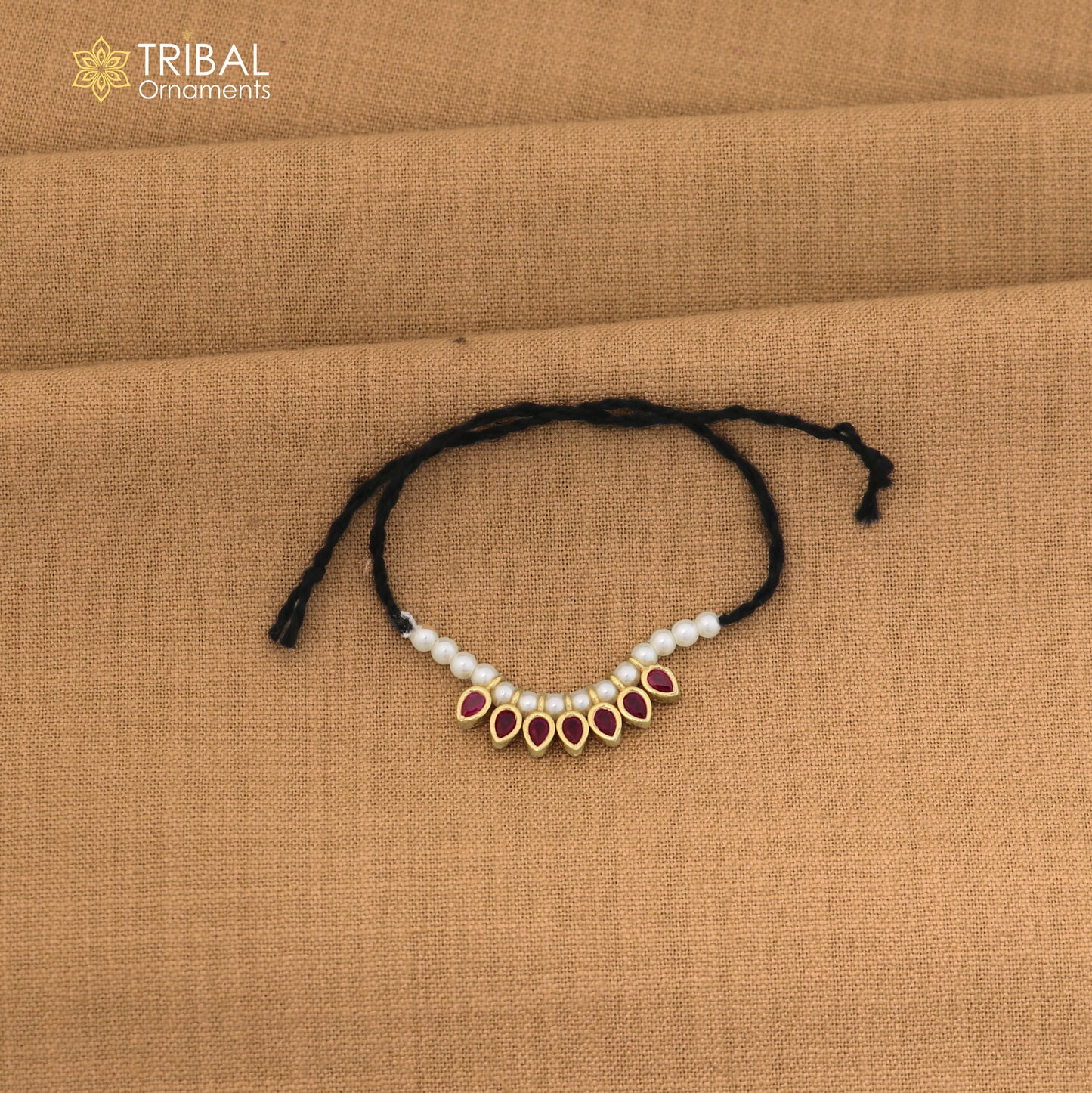 925 sterling silver pearl style red stone necklace for idols or god statues gold polished jewelry set863
