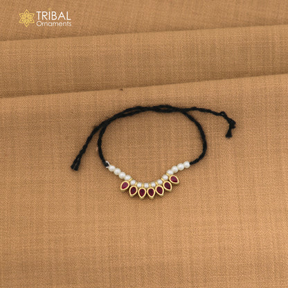 925 sterling silver pearl style red stone necklace for idols or god statues gold polished jewelry set863
