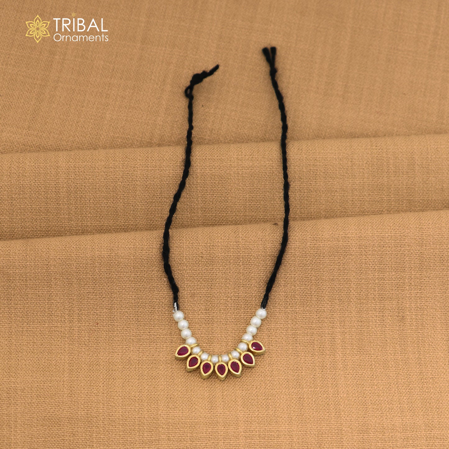 925 sterling silver pearl style red stone necklace for idols or god statues gold polished jewelry set863