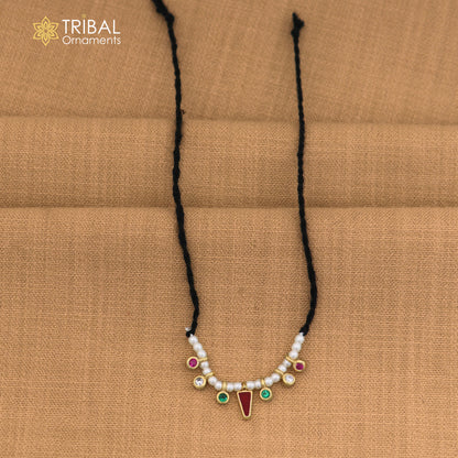 925 sterling silver pearl style multi color stone necklace for idols or god statues gold polished jewelry set865