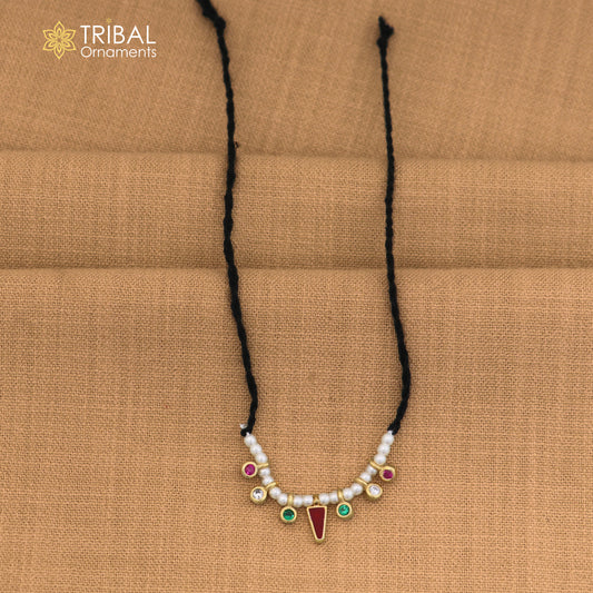 925 sterling silver pearl style multi color stone necklace for idols or god statues gold polished jewelry set865
